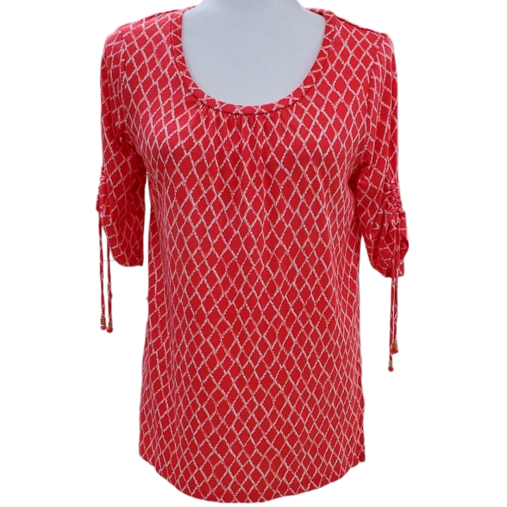 Michael Michael Kors shirt women's size Small salmon orange ruched sleeve hi-low